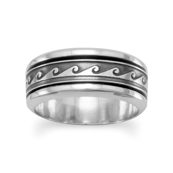 Sterling Silver Oxidized Wave Design Spin Ring